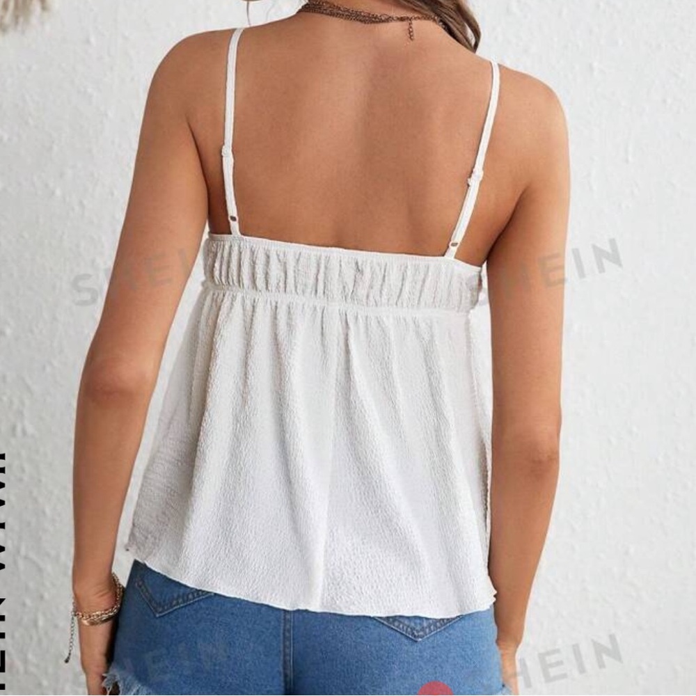 SHEIN WYWH Solid Frill Trim Cami top daints girls shirt White ruffles strappy XS - Picture 11 of 12